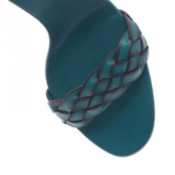 Pre Owned Gucci Teal Braided Leather Open Toe Slides Size 38