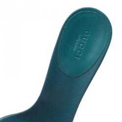 Pre Owned Gucci Teal Braided Leather Open Toe Slides Size 38