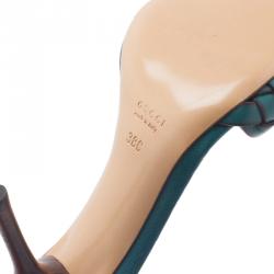 Pre Owned Gucci Teal Braided Leather Open Toe Slides Size 38