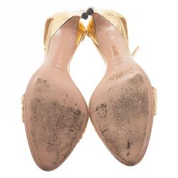 مملوكة مسبقًا Gucci Metallic Gold Python Jeweled Bamboo Heel Sandals Size 38.5 