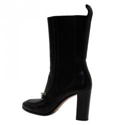 Pre Owned Gucci Black Leather and Elastic Horsebit Ankle Boots Size 36