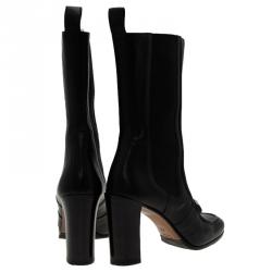 Pre Owned Gucci Black Leather and Elastic Horsebit Ankle Boots Size 36