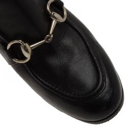 Pre Owned Gucci Black Leather and Elastic Horsebit Ankle Boots Size 36