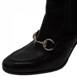 Pre Owned Gucci Black Leather and Elastic Horsebit Ankle Boots Size 36