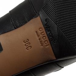 Pre Owned Gucci Black Leather and Elastic Horsebit Ankle Boots Size 36