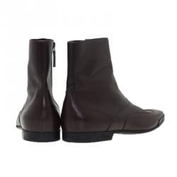 Pre Owned Gucci Brown Leather Flat Mid Calf Boots Size 42