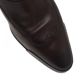 Pre Owned Gucci Brown Leather Flat Mid Calf Boots Size 42