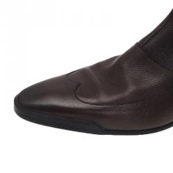 Pre Owned Gucci Brown Leather Flat Mid Calf Boots Size 42