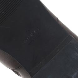 Pre Owned Gucci Brown Leather Flat Mid Calf Boots Size 42