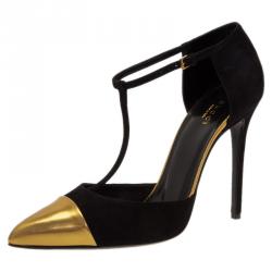 Pre Owned حذاء غوتشي سويدي أسود و مقدمة ذهبي مقاس 39