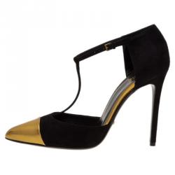 Pre Owned حذاء غوتشي سويدي أسود و مقدمة ذهبي مقاس 39