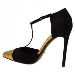 Pre Owned حذاء غوتشي سويدي أسود و مقدمة ذهبي مقاس 39