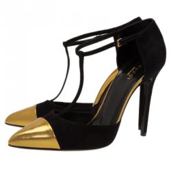 Pre Owned حذاء غوتشي سويدي أسود و مقدمة ذهبي مقاس 39