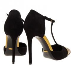 Pre Owned حذاء غوتشي سويدي أسود و مقدمة ذهبي مقاس 39