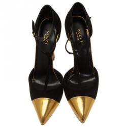 Pre Owned حذاء غوتشي سويدي أسود و مقدمة ذهبي مقاس 39