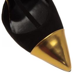 Pre Owned حذاء غوتشي سويدي أسود و مقدمة ذهبي مقاس 39