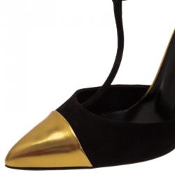 Pre Owned حذاء غوتشي سويدي أسود و مقدمة ذهبي مقاس 39