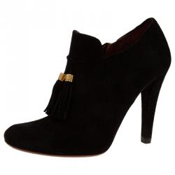 Pre Owned Gucci Black Suede Mischa Tassel Detail Ankle Booties Size 38