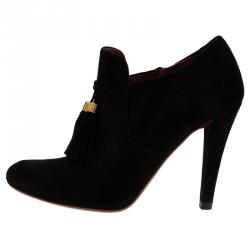 Pre Owned Gucci Black Suede Mischa Tassel Detail Ankle Booties Size 38