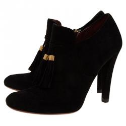 Pre Owned Gucci Black Suede Mischa Tassel Detail Ankle Booties Size 38