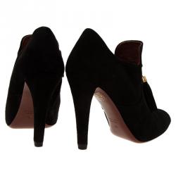 Pre Owned Gucci Black Suede Mischa Tassel Detail Ankle Booties Size 38