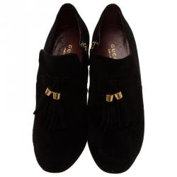 Pre Owned Gucci Black Suede Mischa Tassel Detail Ankle Booties Size 38