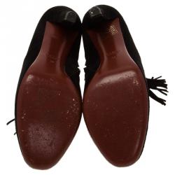 Pre Owned Gucci Black Suede Mischa Tassel Detail Ankle Booties Size 38