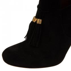 Pre Owned Gucci Black Suede Mischa Tassel Detail Ankle Booties Size 38