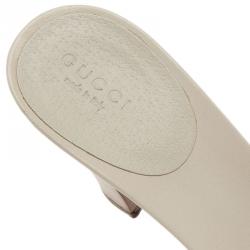 Pre Owned صندل سلايد غوتشي هورسبت بامبو جلد أبيض وكانفاس غوتشيسيما مقاس 38