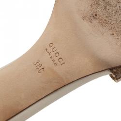 Pre Owned صندل سلايد غوتشي هورسبت بامبو جلد أبيض وكانفاس غوتشيسيما مقاس 38