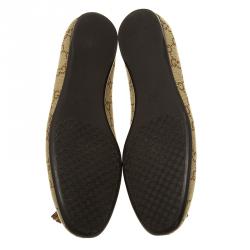 مملوكة مسبقًا Gucci Beige Guccissima Canvas Bamboo Bow Tassel Ballet Flats Size 39.5