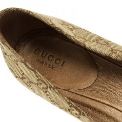 مملوكة مسبقًا Gucci Beige Guccissima Canvas Bamboo Bow Tassel Ballet Flats Size 39.5