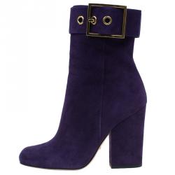 Pre Owned بوت للكاحل غوتشي سويدي أرجواني بإبزيم مقاس 38