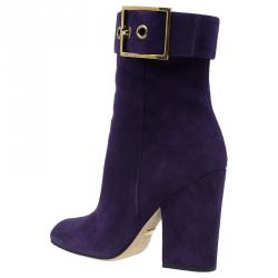 Pre Owned بوت للكاحل غوتشي سويدي أرجواني بإبزيم مقاس 38