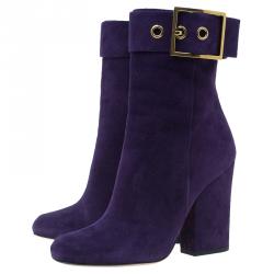 Pre Owned بوت للكاحل غوتشي سويدي أرجواني بإبزيم مقاس 38