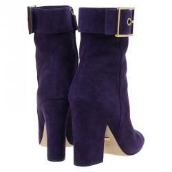 Pre Owned بوت للكاحل غوتشي سويدي أرجواني بإبزيم مقاس 38