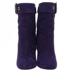 Pre Owned بوت للكاحل غوتشي سويدي أرجواني بإبزيم مقاس 38