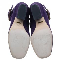 Pre Owned بوت للكاحل غوتشي سويدي أرجواني بإبزيم مقاس 38