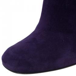 Pre Owned بوت للكاحل غوتشي سويدي أرجواني بإبزيم مقاس 38