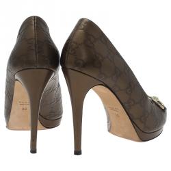 Pre Owned حذاء كعب عالي غوتشي نيو هوليوود هورسبيت جلد بني داكن غوتشيسيما مقدمة مفتوحة مقاس 38