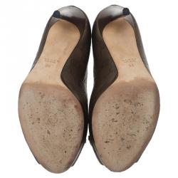 Pre Owned حذاء كعب عالي غوتشي نيو هوليوود هورسبيت جلد بني داكن غوتشيسيما مقدمة مفتوحة مقاس 38