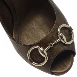 Pre Owned حذاء كعب عالي غوتشي نيو هوليوود هورسبيت جلد بني داكن غوتشيسيما مقدمة مفتوحة مقاس 38