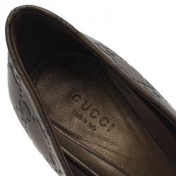 Pre Owned حذاء كعب عالي غوتشي نيو هوليوود هورسبيت جلد بني داكن غوتشيسيما مقدمة مفتوحة مقاس 38