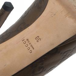 Pre Owned حذاء كعب عالي غوتشي ني و هوليوود هورسبيت جلد بني داكن غوتشيسيما مقدمة مفتوحة مقاس 38