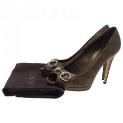 Pre Owned حذاء كعب عالي غوتشي نيو هوليوود هورسبيت جلد بني داكن غوتشيسيما مقدمة مفتوحة مقاس 38