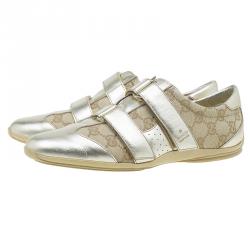 مملوكة مسبقًا حذاء رياضي غوتشي كانفاس غوتشيسيما ميتاليك و جلد بلازق مقاس 38