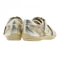 مملوكة مسبقًا حذاء رياضي غوتشي كانفاس غوتشيسيما ميتاليك و جلد بلازق مقاس 38