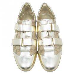 مملوكة مسبقًا حذاء رياضي غوتشي كانفاس غوتشيسيما ميتاليك و جلد بلازق مقاس 38