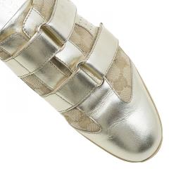 مملوكة مسبقًا حذاء رياضي غوتشي كانفاس غوتشيسيما ميتاليك و جلد بلازق مقاس 38