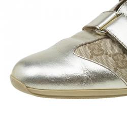 مملوكة مسبقًا حذاء رياضي غوتشي كانفاس غوتشيسيما ميتاليك و جلد بلازق مقاس 38